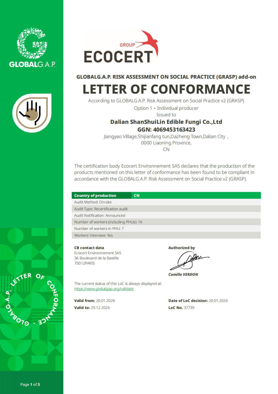 GLOBALG.A.P. GRASP certificate